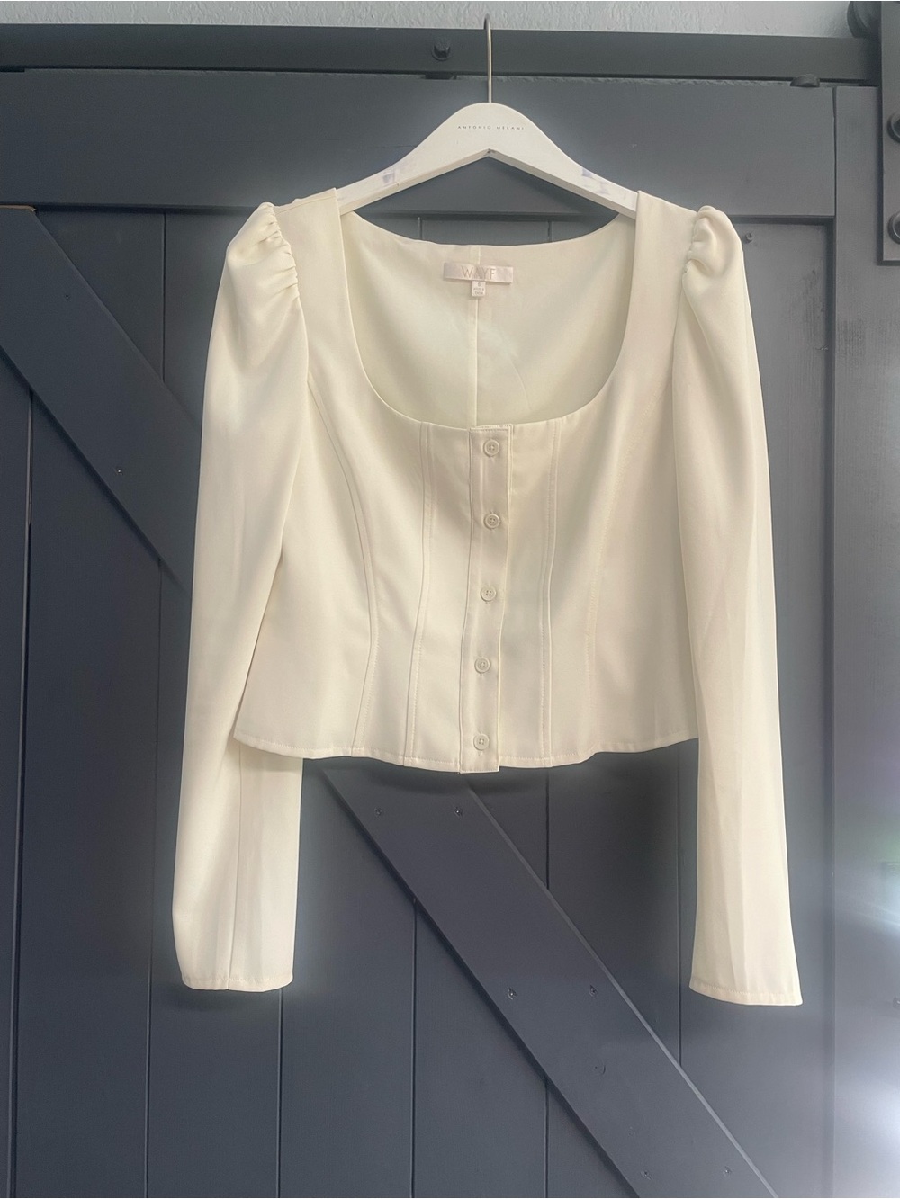 Wayf Cream Scoop-Neck Button Front Blouse
